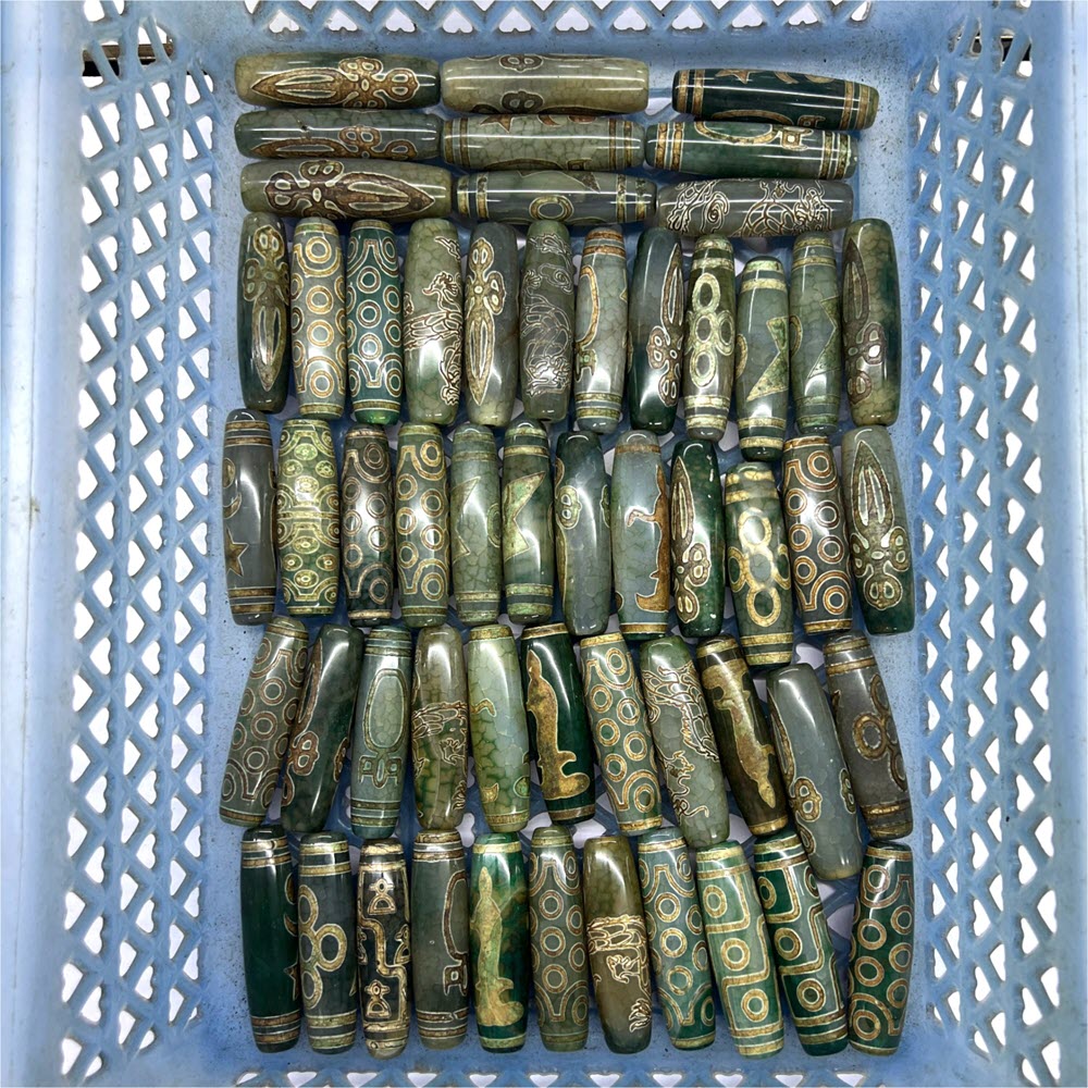 Jewelry Making Store - 60mm Yeşil Tibet Dzi Boncuk Antik